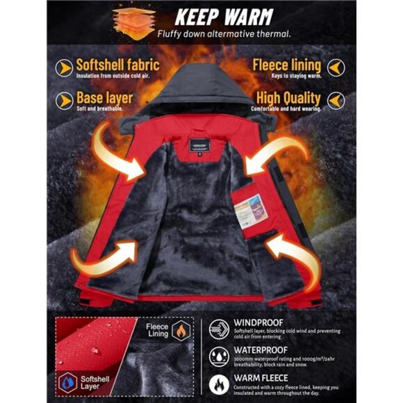 Winter Jacket Men's Water-Resistant Fleece Jacket Snow Ski Jacket - Picture 2 of 7